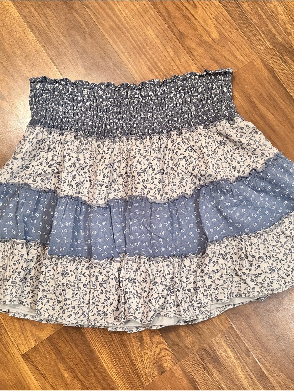 American Eagle Outfitters Blue and Cream Tiered Smocked Skirt